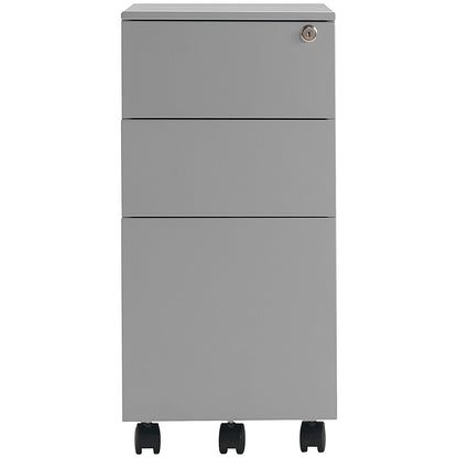 First 3 Drawer Slimline Steel Under Desk Pedestal, Silver