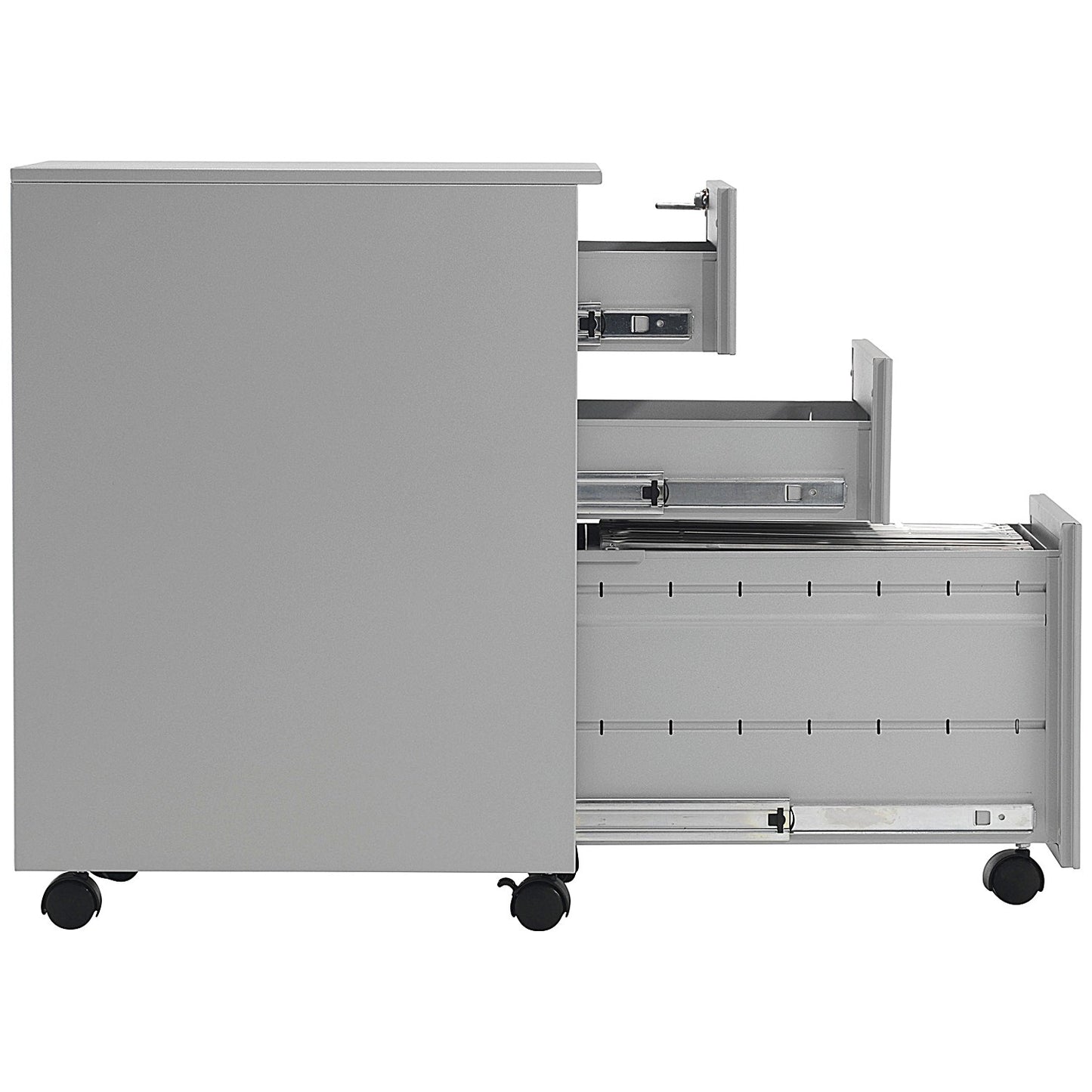 First 3 Drawer Slimline Steel Under Desk Pedestal, Silver
