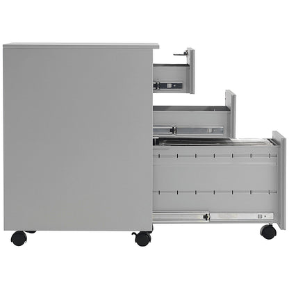 First 3 Drawer Slimline Steel Under Desk Pedestal, Silver
