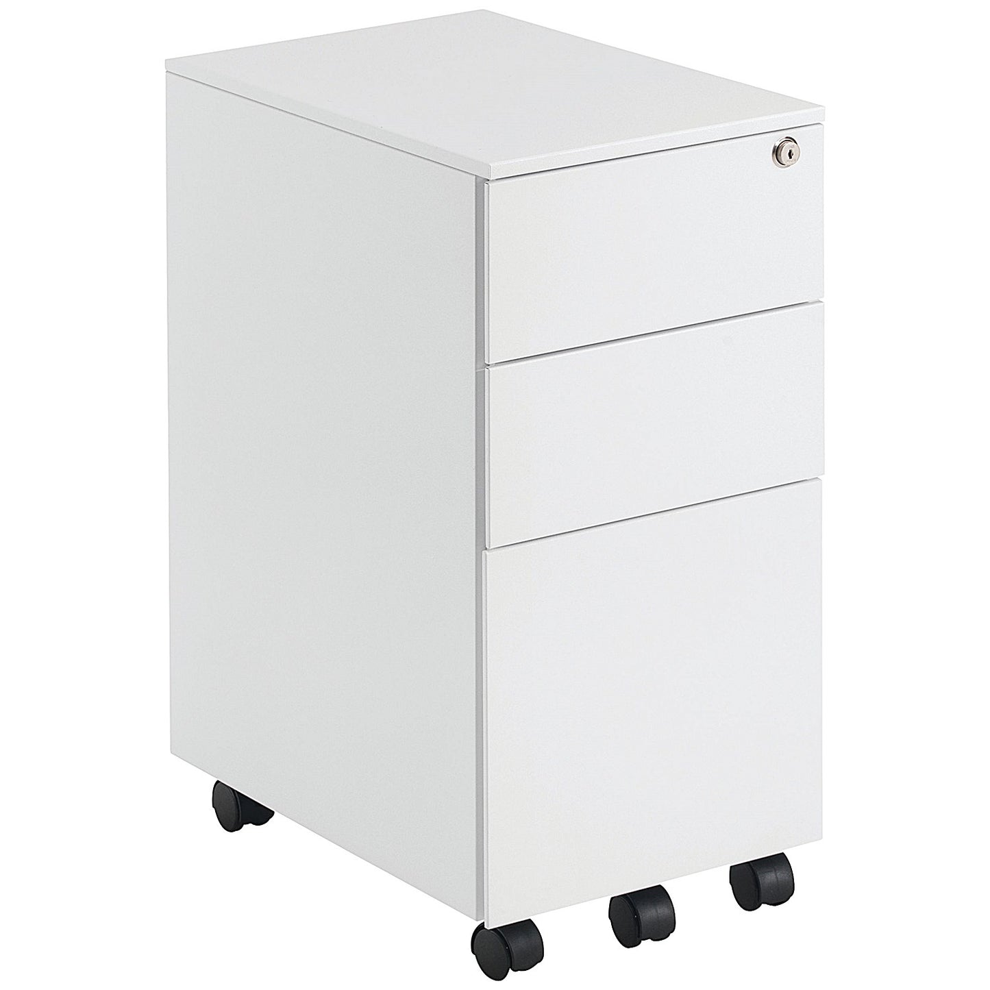 First 3 Drawer Slimline Steel Under Desk Pedestal, White