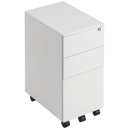 First 3 Drawer Slimline Steel Under Desk Pedestal, White