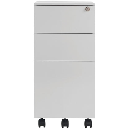 First 3 Drawer Slimline Steel Under Desk Pedestal, White