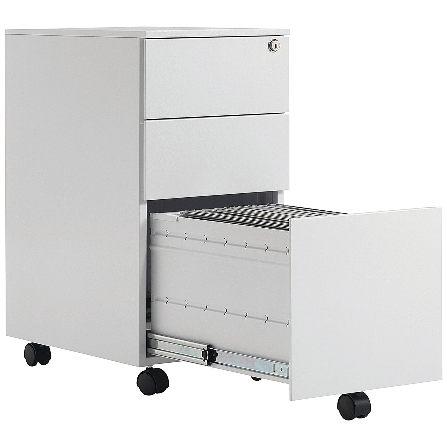 First 3 Drawer Slimline Steel Under Desk Pedestal, White