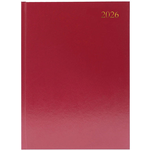 5 Star A4 Desk Diary, 2 Days Per Page, Burgundy, 2026
