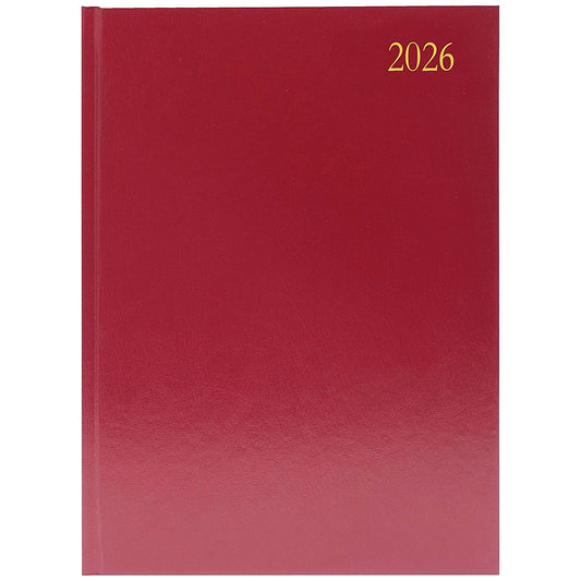 5 Star A4 Desk Diary, Week To View, Burgundy, 2026