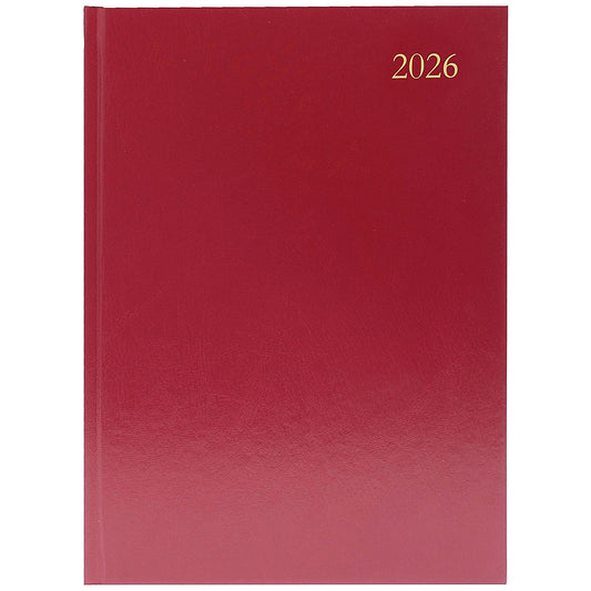 5 Star A5 Desk Diary, Day Per Page, Burgundy, 2026