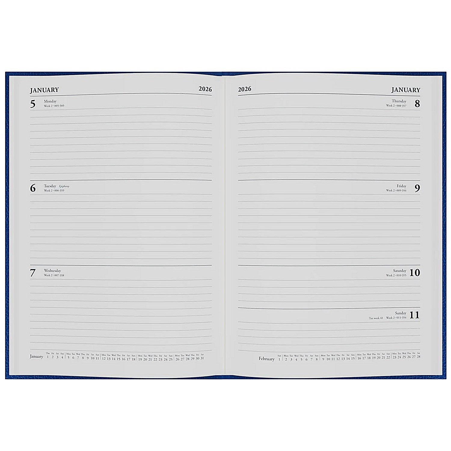 5 Star A5 Desk Diary, Week To View, Blue, 2026 Easy2Order : KFA53BU26
