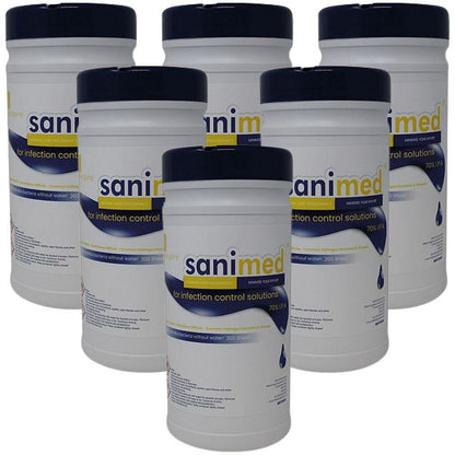 Sanimed Alcohol Multi-Surface Wipes, Tub of 200 Sheets (6 Pack)