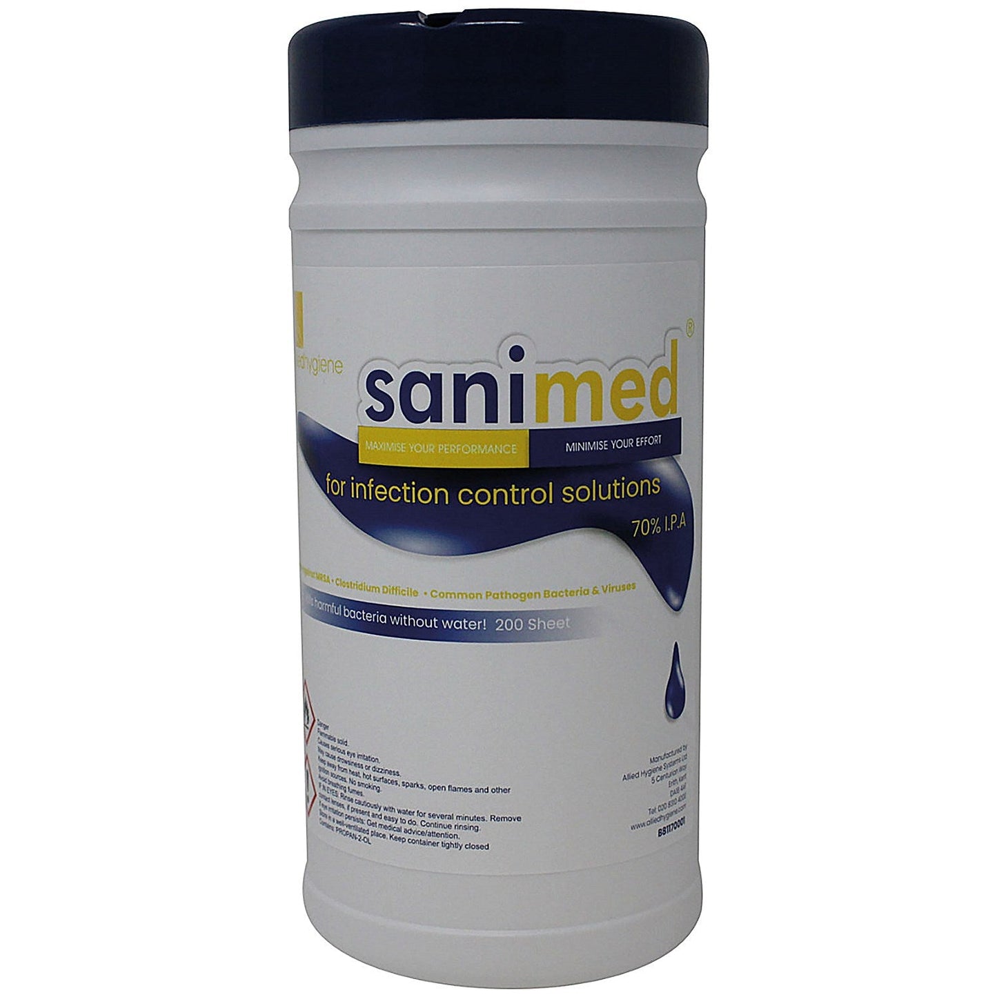 Sanimed Alcohol Multi-Surface Wipes, Tub of 200 Sheets (6 Pack) Easy2Order : KLE0257