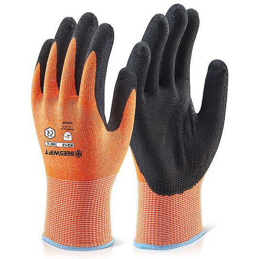 Beeswift Kutstop Micro Foam Nitrile Gloves, Cut Level 3, Amber, Small Easy2Order : KS13S