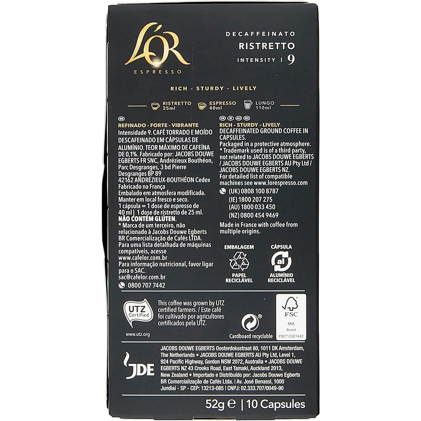 L'Or Espresso Decaff Ristretto Nespresso Coffee Pods, Pack of 10