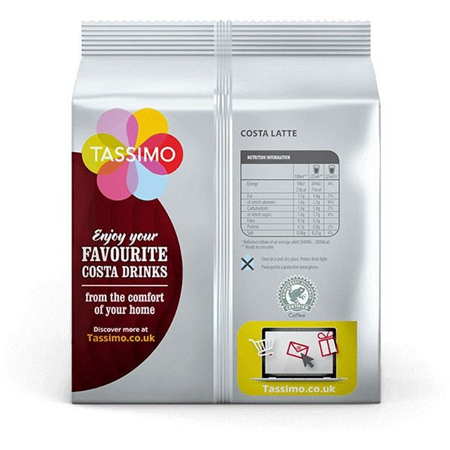 Tassimo Costa Latte Coffee Pods, 16 Capsules, Pack of 5