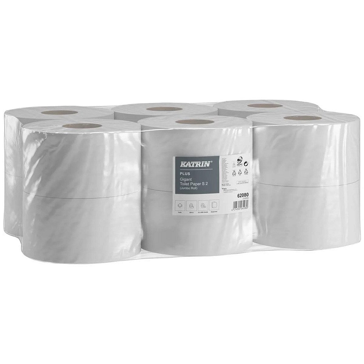 Katrin Giant Toilet Roll, 2-Ply, 60mm Core Refill, Pack of 12 Easy2Order : KZ06208