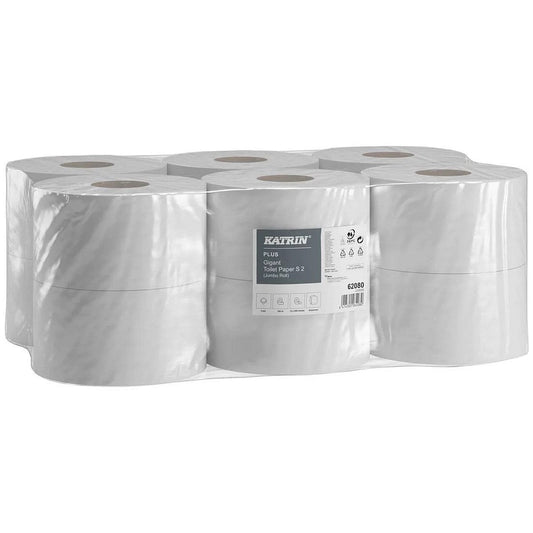 Katrin Giant Toilet Roll, 2-Ply, 60mm Core Refill, Pack of 12 Easy2Order : KZ06208