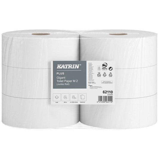 Katrin Jumbo Toilet Roll, 2-Ply, 60mm Core Refill, Pack of 6 Easy2Order : KZ06211