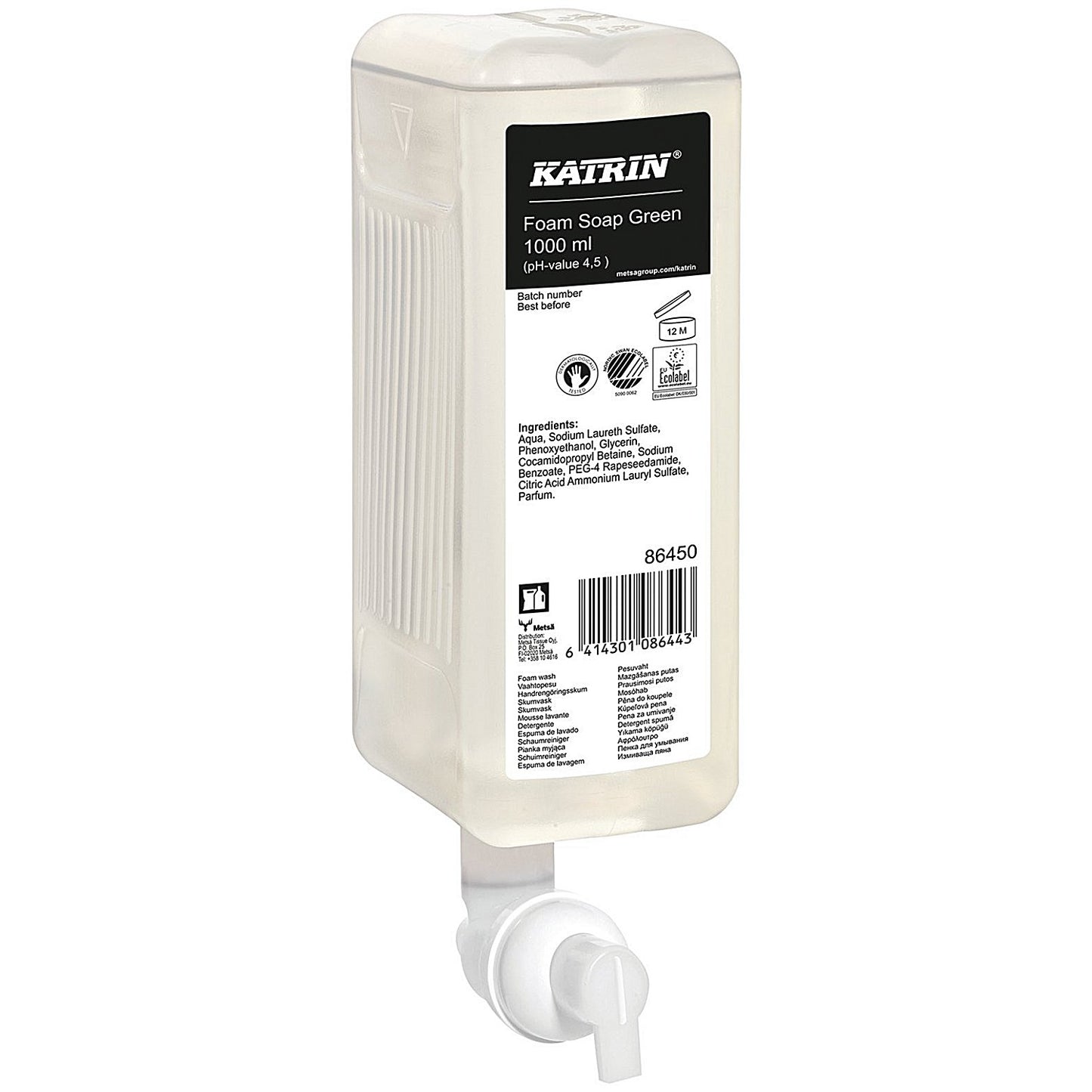 Katrin Hand Wash Foam, Mild Birch, 1000ml, Green, Pack of 6