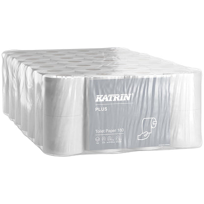 Katrin Plus 3-Ply Toilet Paper Roll, 180 Sheets, White, Pack of 8