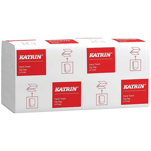 Katrin 1-Ply Zig Zag V-Fold Hand Towels, White, Pack of 5000