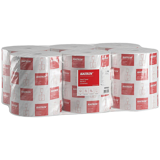 Katrin Classic 2-Ply Hand Towel Roll, 82m, White, Pack of 6