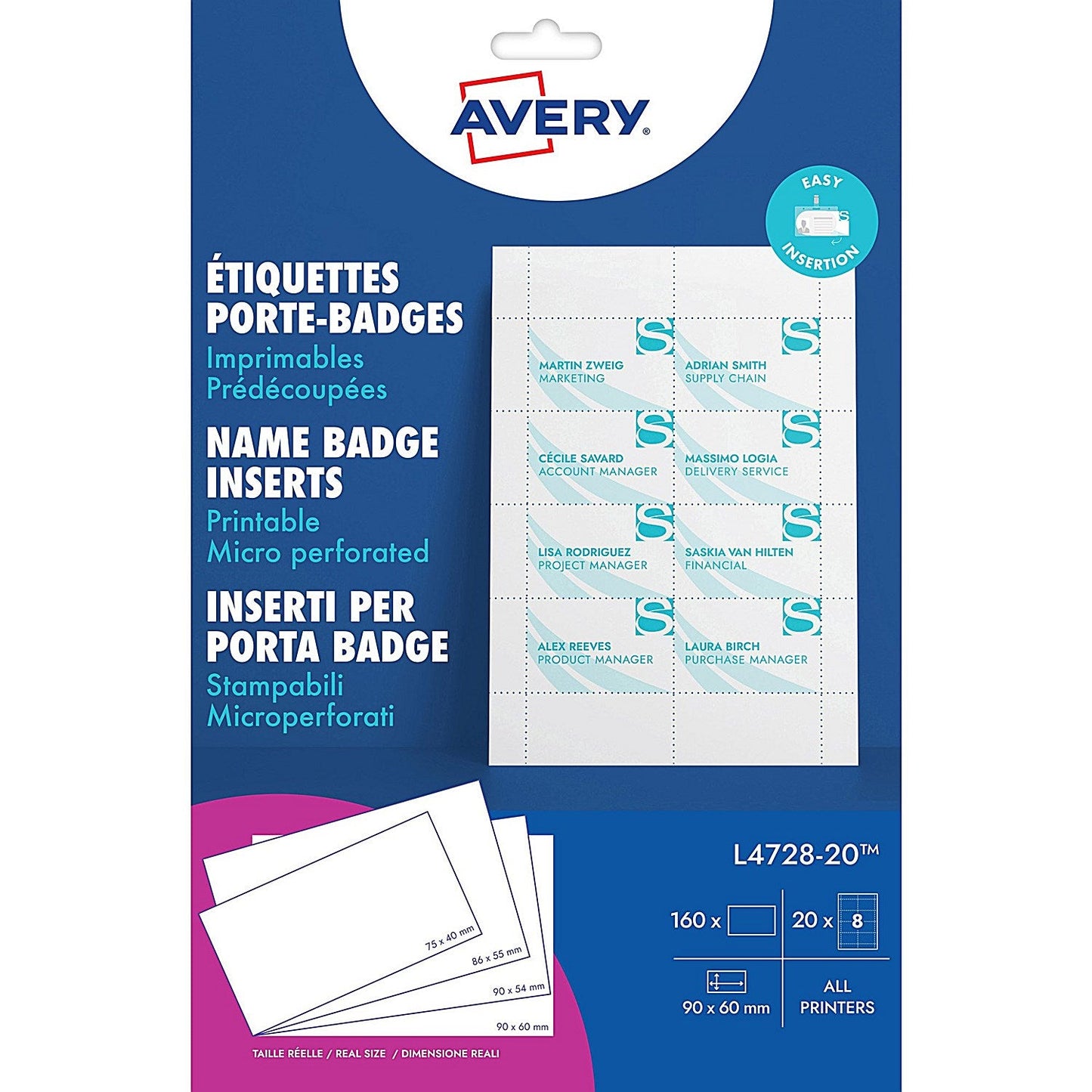 Avery Microperforated Printable Inserts 90mm x 60mm All Printers 160 Labels/20 Sheet (Pack 160 Labels) - L4728-20 Easy2Order : L4728-20
