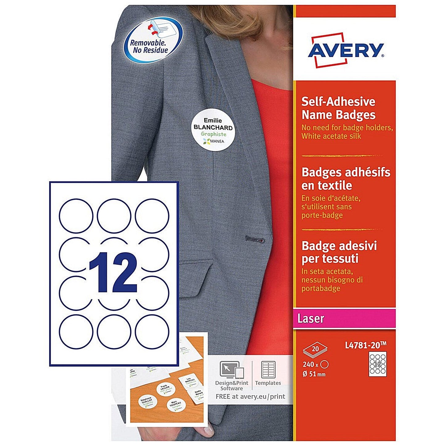 Avery Self-Adhesive Name Badge Circular 51mm Diameter White (Pack 240) L4781-20 Easy2Order : L4781-20