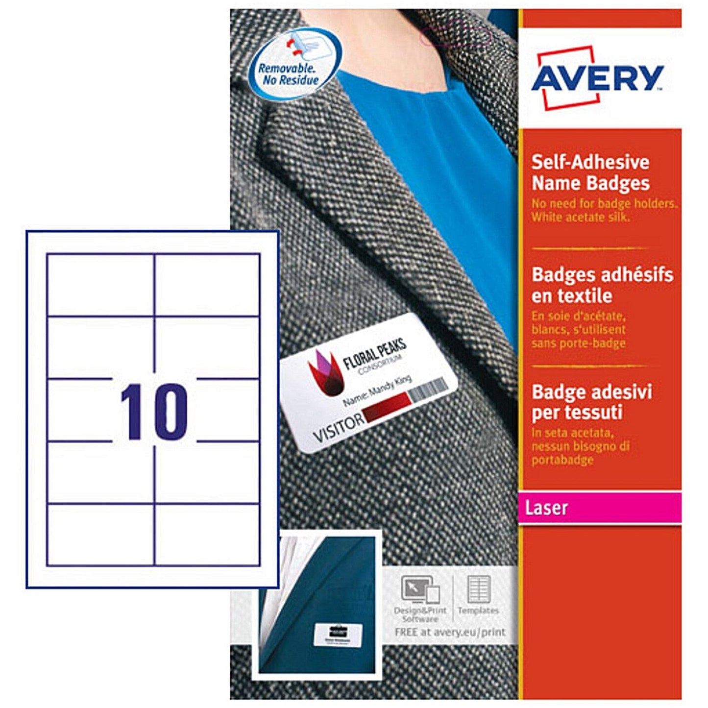 Avery Self-Adhesive Name Badge 80x50mm White/Blue (Pack 200) L4787-20 Easy2Order : L4787-20