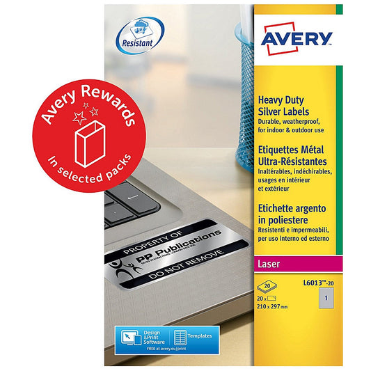 Avery Resistant Labels 210mm x 297mm Permanent 1 Label per Sheet (Pack 20 Labels) - L6013-20.UK Easy2Order : L6013-20.UK