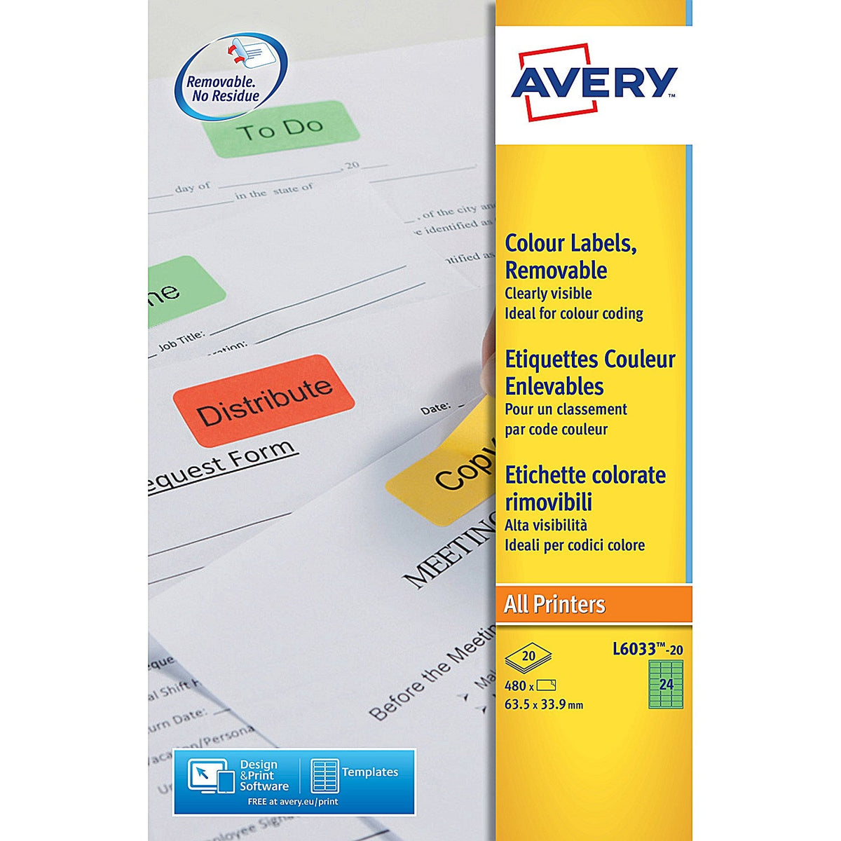 Avery Coloured Label 63.5x34mm 24 Per A4 Sheet Green (Pack 480 Labels