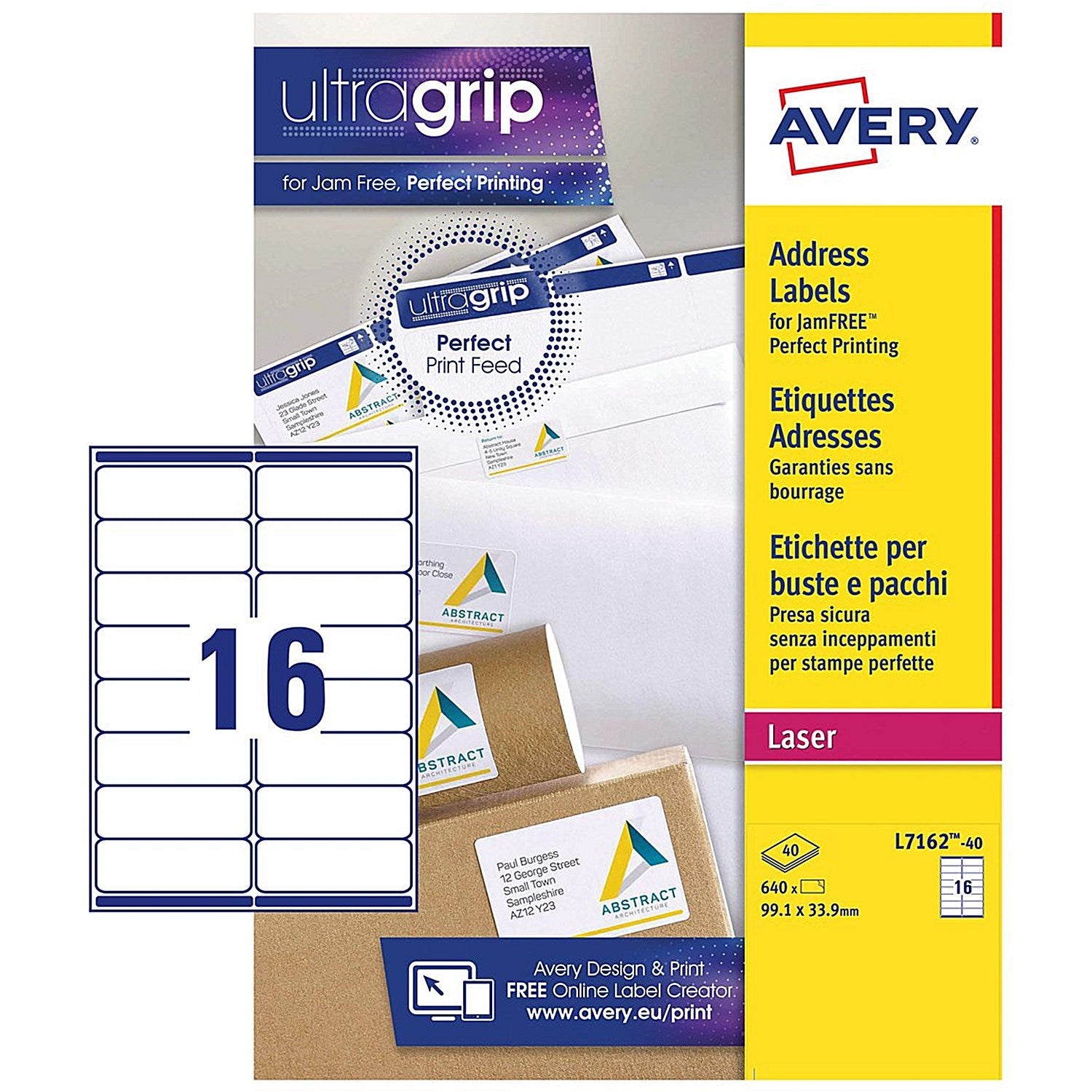 Avery Laser Address Label 99.1x33.9mm 16 Per A4 Sheet White (Pack 640 Labels) L7162-40 Easy2Order : L7162-40