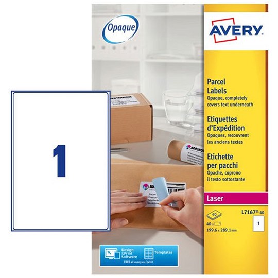 Avery Laser Parcel Label 199.6x289mm 1 Per A4 Sheet White (Pack 40 Labels) L7167-40 Easy2Order : L7167-40