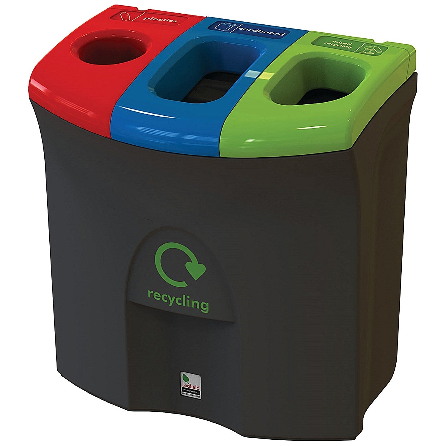 Meridian Triple Mixed Plastics Cardboard Mixed Recycling Bin, 87L, Multicoloured Easy2Order : LFE8189316G2