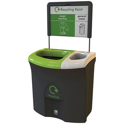 Meridian Double Mixed Recycling and General Waste Recycling Bin, 87L, Multicoloured
