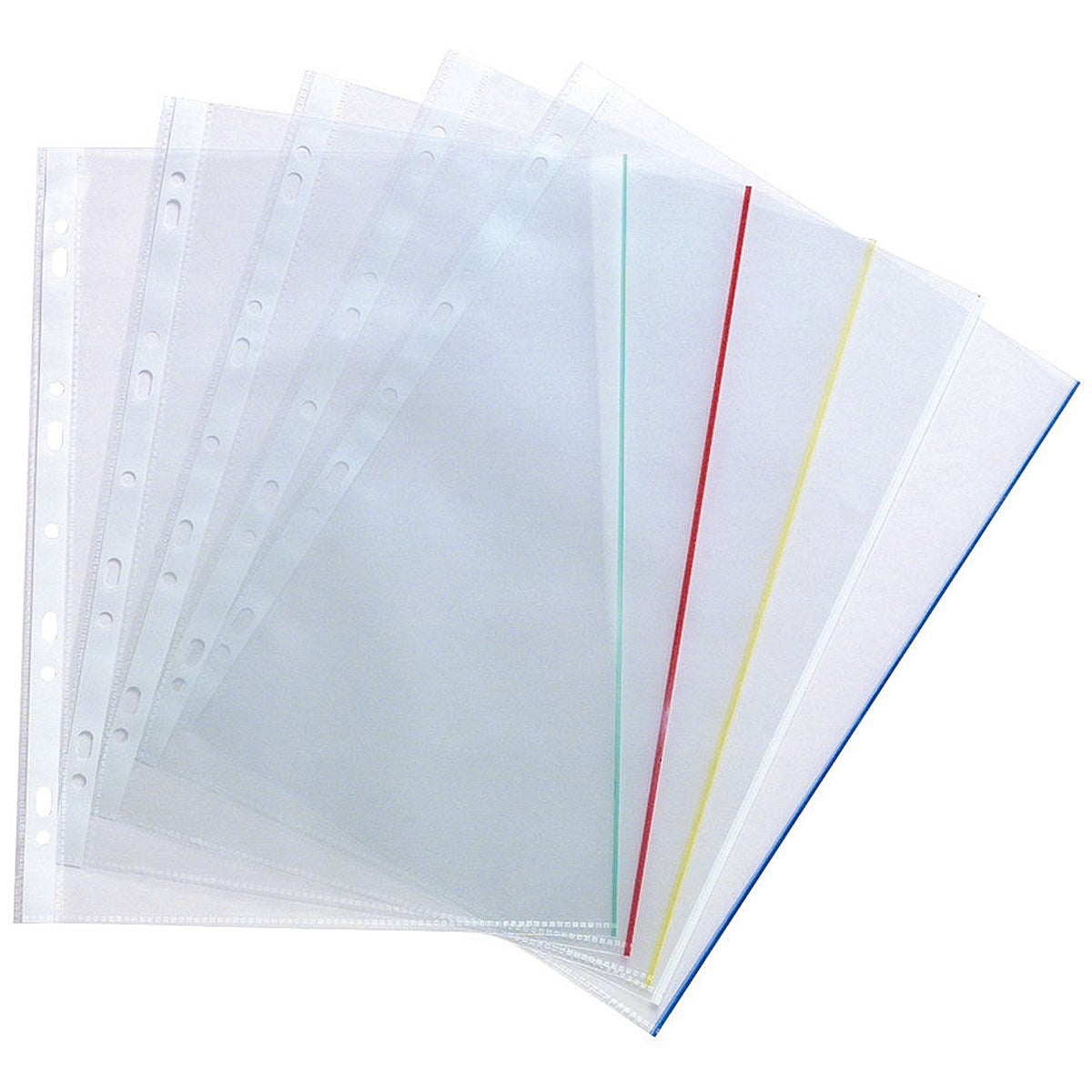 Coloured Edge A4 Punched Pockets, 50 Micron, Top Opening, Pack of 100
