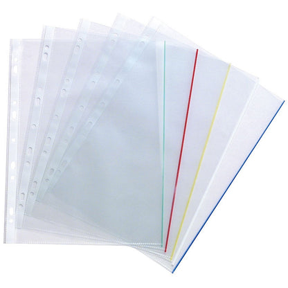 Coloured Edge A4 Punched Pockets, 50 Micron, Top Opening, Pack of 100