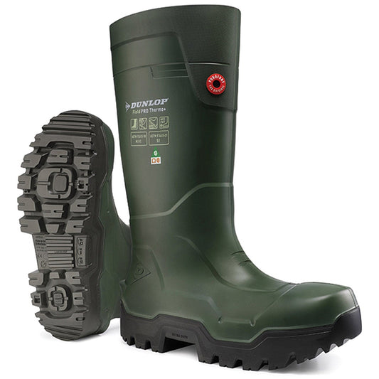 Dunlop Purofort Fieldpro Thermo+ Full Safety Wellington Boots, Green, 4 Easy2Order : LP8KL0104