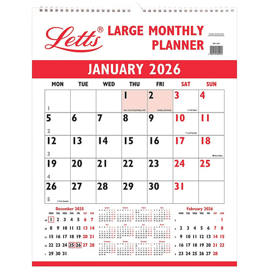 Letts 2026 Large Monthly Planner, 438x345mm Easy2Order : LT60095