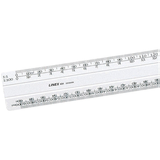 Linex Flat Scale Ruler 1:1 1:20-500 30cm White Easy2Order : LX09320