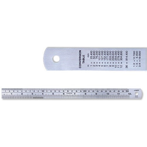 Linex Ruler Stainless Steel Imperial and Metric with Conversion Table 300mm Silver Easy2Order : LX49350