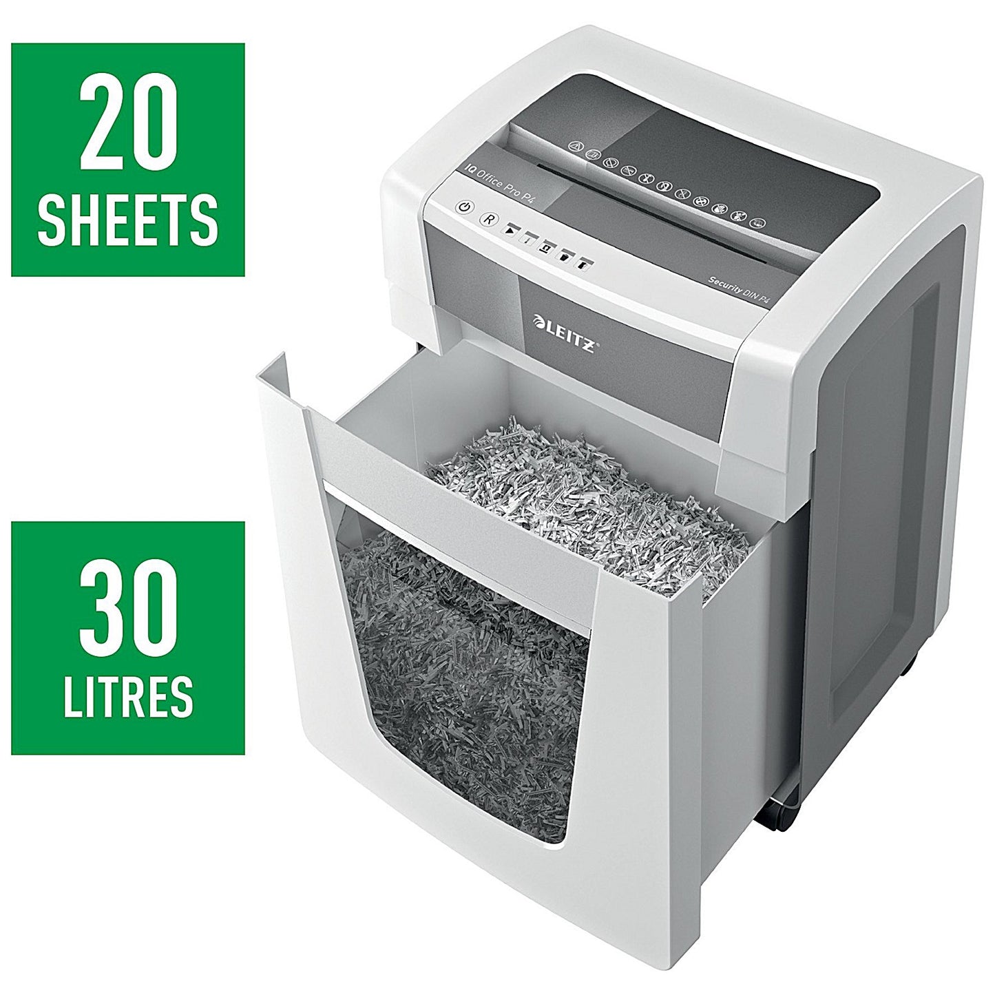 Leitz IQ Office Pro P-4 Cross-Cut Paper Shredder, 30 Litres