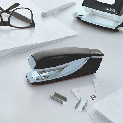Leitz NeXXt Wow Half Strip Stapler, Capacity 30 Sheets, Black