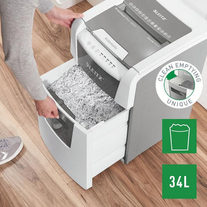 Leitz IQ Autofeed Small Office 100 Automatic P-4 Cross-Cut Paper Shredder, 34 Litres