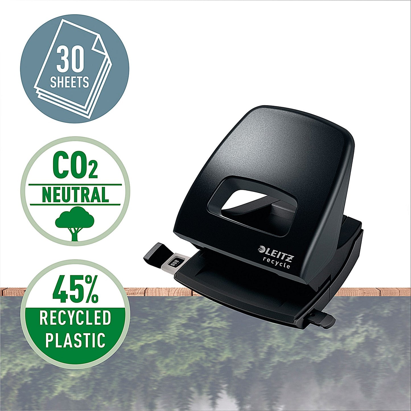 Leitz NeXXt Recycled 2 Hole Punch, Capacity 30 Sheets, Black