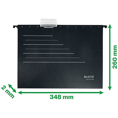 Leitz Alpha Recycle Manilla Suspension Files, V Base, A4, Black, Pack of 10