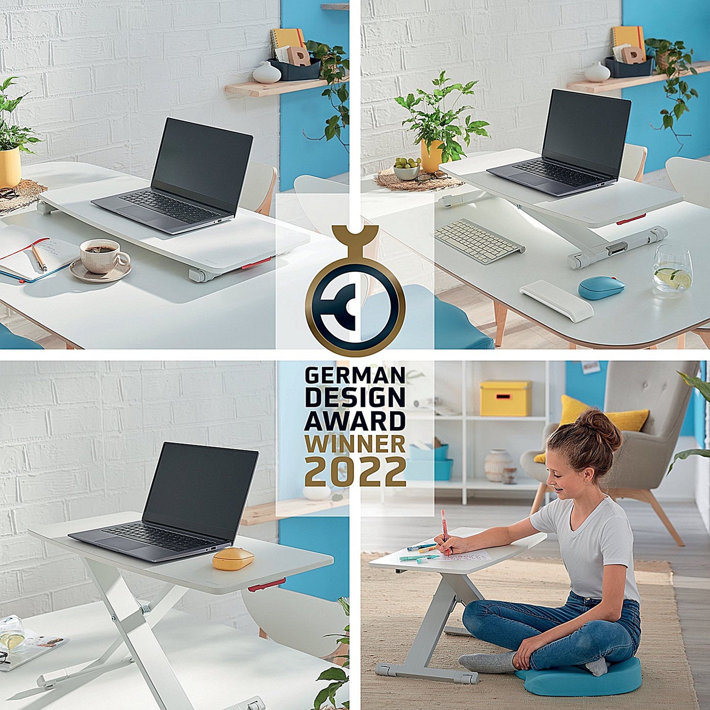 Leitz Ergo Cosy Tabletop Sit Stand Workstation with Sliding Tray, Adjustable Height, White