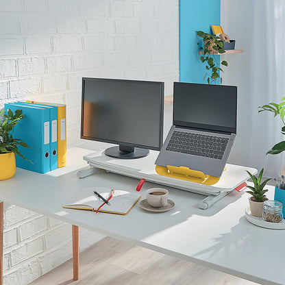 Leitz Ergo Cosy Tabletop Sit Stand Workstation with Sliding Tray, Adjustable Height, White