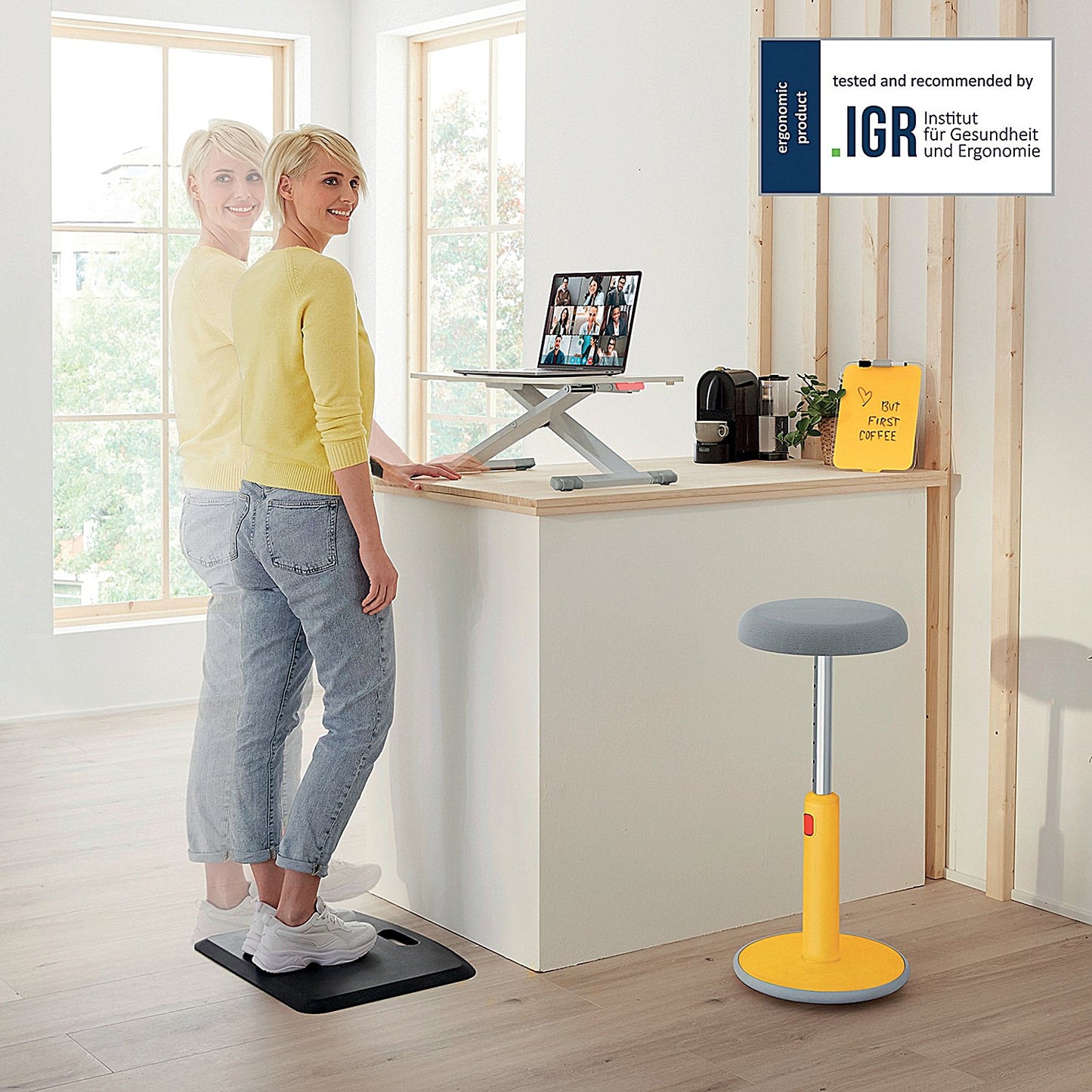 Leitz Ergo Cosy Tabletop Sit Stand Workstation with Sliding Tray, Adjustable Height, White