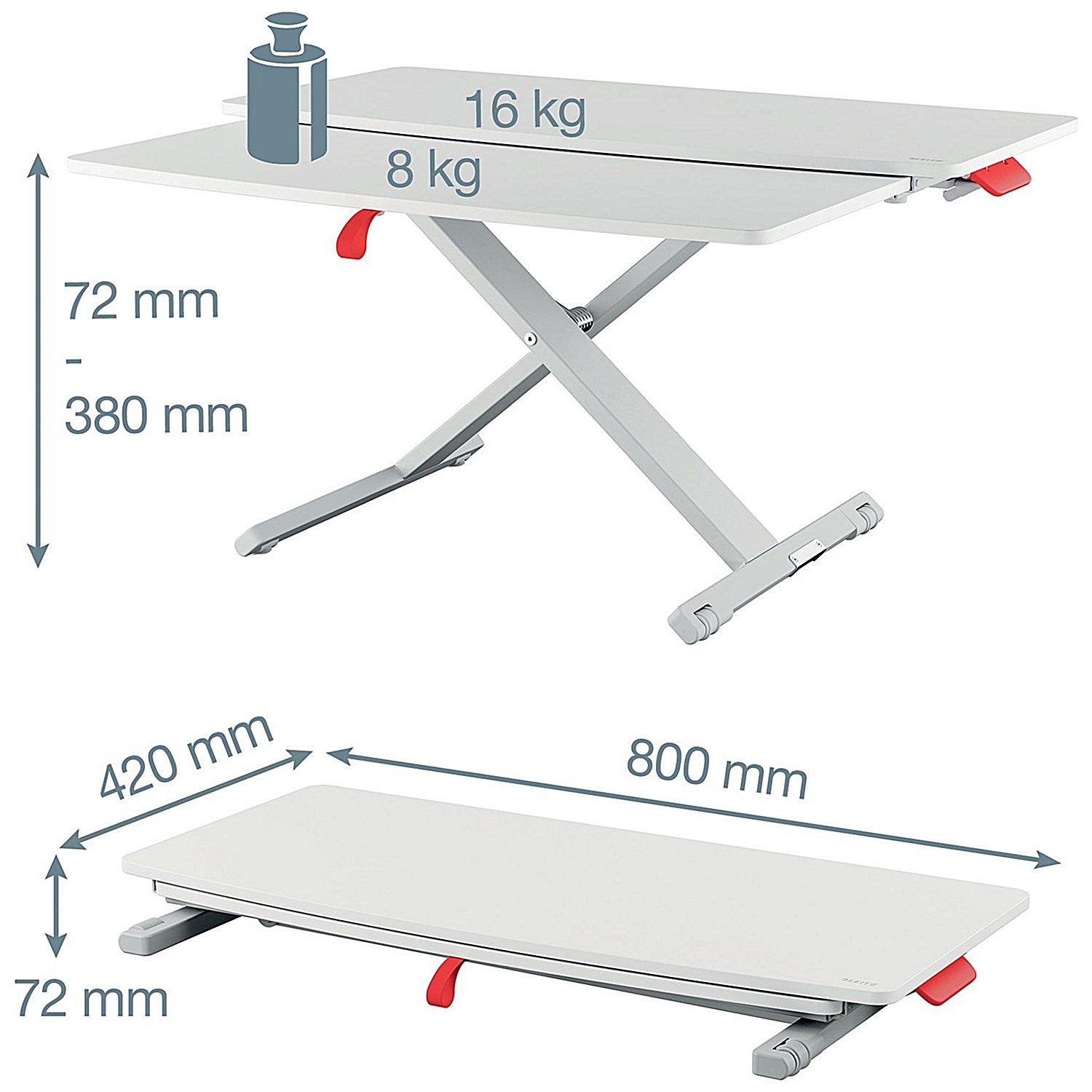 Leitz Ergo Cosy Tabletop Sit Stand Workstation with Sliding Tray, Adjustable Height, White