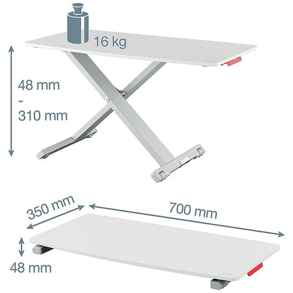 Leitz Ergo Cosy Tabletop Sit Stand Workstation, Adjustable Height, White
