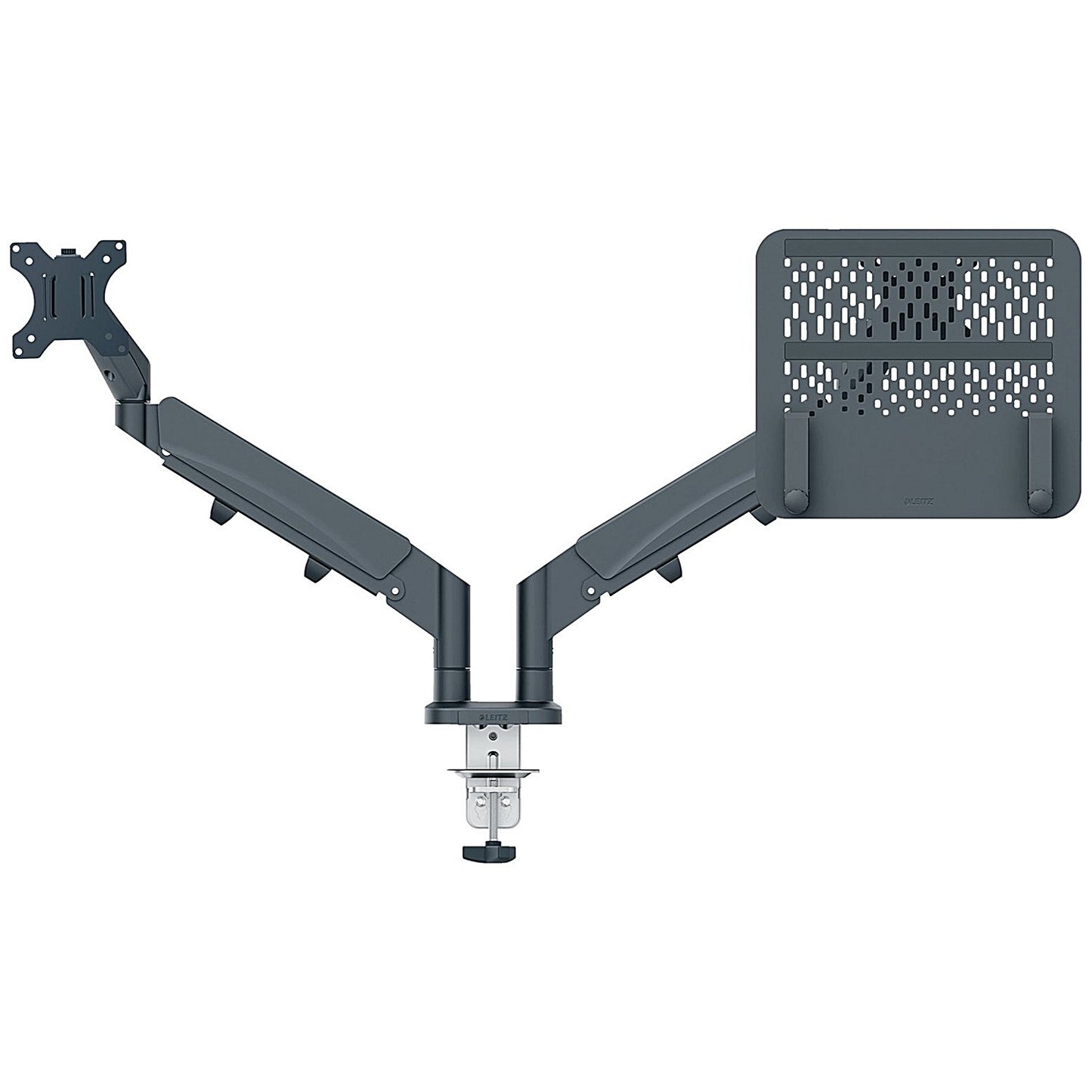 Leitz Ergo Dual Monitor and Laptop Arm, Adjustable Height and Tilt, Dark Grey