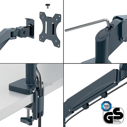 Leitz Ergo Dual Monitor and Laptop Arm, Adjustable Height and Tilt, Dark Grey